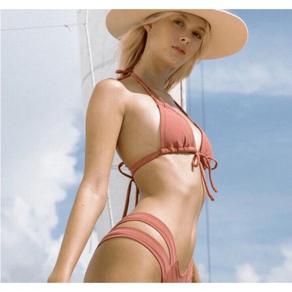 NEW Montce Swim Euro Bow Bikini Ties TOP Size Small Lipstick Mauve Pink NWT - Picture 5 of 7